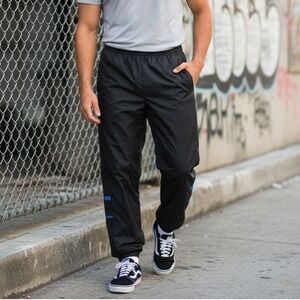 Vintage Reebok Windbreaker Track Pants Men's XL Black Blue Striped Retro Joggers